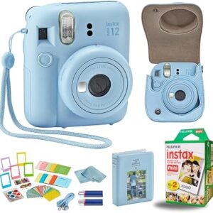 Fujifilm Instax Mini 12 Instant Camera Bundle - Includes 20 Shots Film, Custom Case, Deluxe 60-Pocket Photo Album & BluebirdSales Accessories - Auto Exposure, Selfie Mirror, Pastel Blue