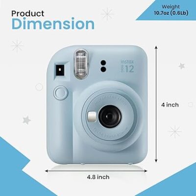 Fujifilm Instax Mini 12 Instant Camera Bundle - Includes 20 Shots Film, Custom Case, Deluxe 60-Pocket Photo Album & BluebirdSales Accessories - Auto Exposure, Selfie Mirror, Pastel Blue - Image 2