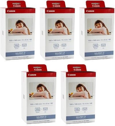 Canon KP-108IN Color Ink and 4 x 6 Paper Set, 108 Count (Pack of 5)