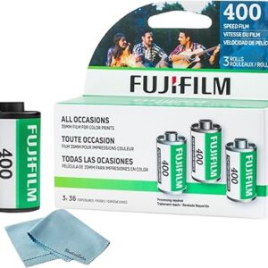 FUJIFILM 400 Color Negative Film (35mm Roll Film, 36 Exposures, 3-Rolls) + BluebirdSales Microfiber Cleaning Cloth