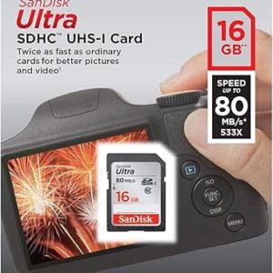 SanDisk Ultra 16GB Class 10 SDHC Memory Card Up to 80MB/S- SDSDUNC-016G