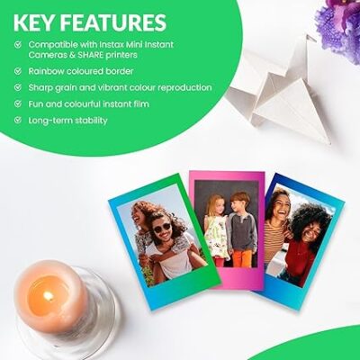 Fujifilm Instax Mini Instant Rainbow Film, 20 Sheets + BluebirdSales Microfiber Cleaning Cloth - Image 5