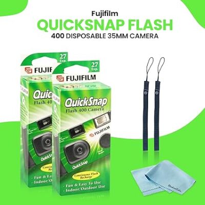 Fujifilm QuickSnap Flash 400 Disposable 35mm Camera • 2 Pack • 2 Hand Straps • BluebirdSales Microfiber Cleaning Cloth - Image 6