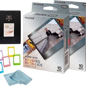 FUJIFILM INSTAX Wide Brushed Metallics Instant Film Bundle – 20 Exposures + Album, Photo Frames & BluebirdSales Cleaning Cloth
