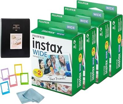 Fujifilm Instax Wide Instant Film (80 Exposures) + BluebirdSales Photo Album + Frames and Microfiber Cleaning Cloth