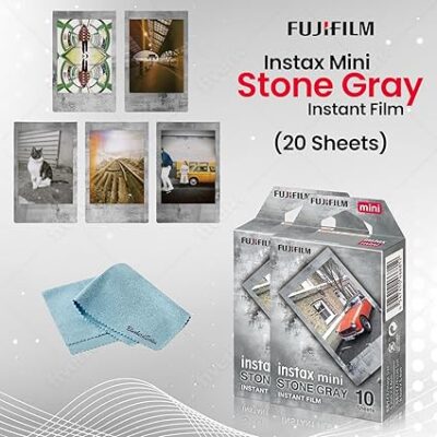 FUJIFILM Instant Mini Stone Gray Film Bundle 20 Shot with BluebirdSales Microfiber Cleaning Cloth, ISO 800, Credit-Card Size, Easy Load for All Instant Mini Cameras & Printers - Image 2
