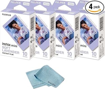 Fujifilm Mini Instant Film - Soft Lavender Instant Film + 40 Sheets Bundle + BluebirdSales Microfiber Cleaning Cloth Instant Mini Camera Perfect for Instant Photography