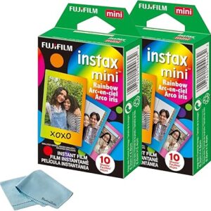 Fujifilm Instax Mini Instant Rainbow Film, 20 Sheets + BluebirdSales Microfiber Cleaning Cloth
