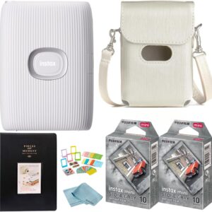 BluebirdSales Fujifilm Instant Mini Link 2 Smartphone Printer + Fuji Stone Gray Film (20 Sheets) Photo Accessory Kit (Photo Frames + Album), Carrying Case + Microfiber Cleaning Cloth (Clay White)