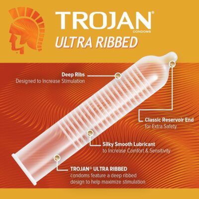 TROJAN Stimulations Ultra Ribbed Lubricated Condom, 3ct - Image 6