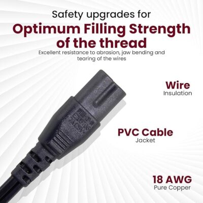 BluebirdSales 1ft Short AC Power Cable – 18AWG Figure 8 Universal Cord for Camera Chargers, TV, Monitor, Printer & More (5) - Image 3