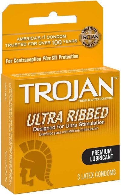 Trojan Stimulations Ultra Ribbed Lubricated Condom, 3 Count - Image 2
